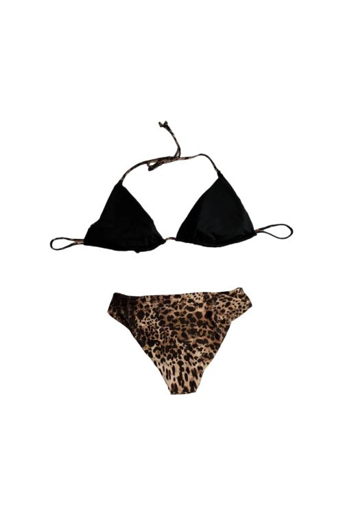 Kadın Leopar Desen Boyundan Bağlamalı Etekli  Bikini Takımı HZL25S-LC3220