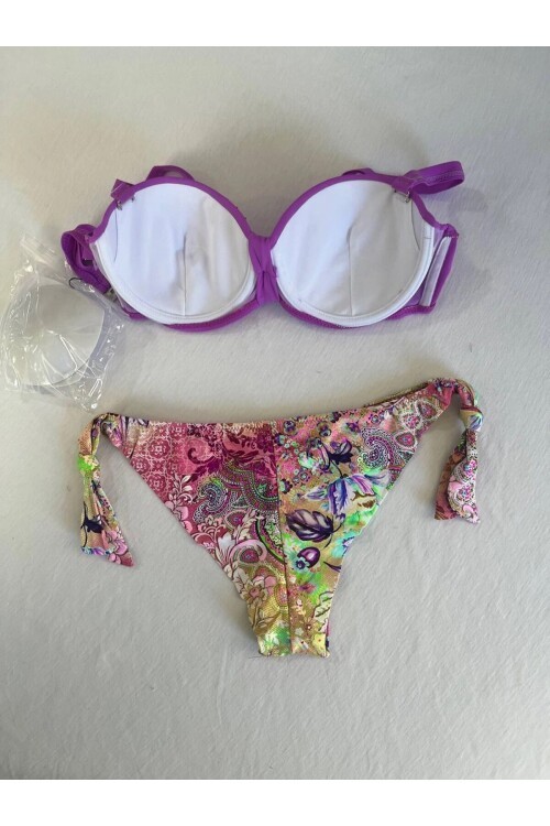 Kadın Lila Taş İşlemeli 3 Parça Bikini Takım HZL25S-LC3315