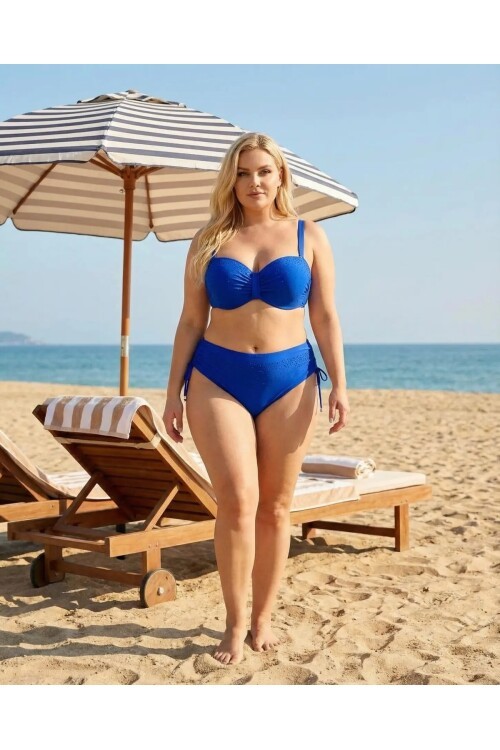 Kadın Saks Mavi Taş İşlemeli Astarlı Bikini Takım HZL25S-LC3361