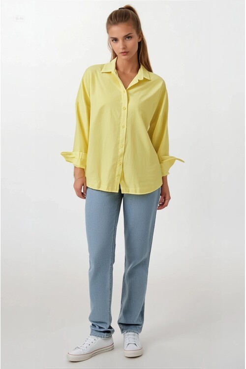 Kadın Sarı Oversize Uzun Basic Gömlek Hzl22w-bd139001