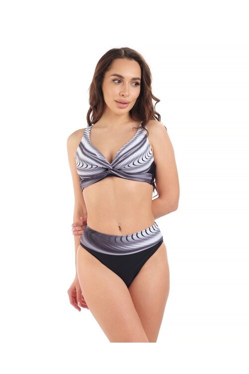Kadın Siyah Beyaz Desenli Yüksel Bel Astarlı Bikini Takımı HZL25S-LC22315-5