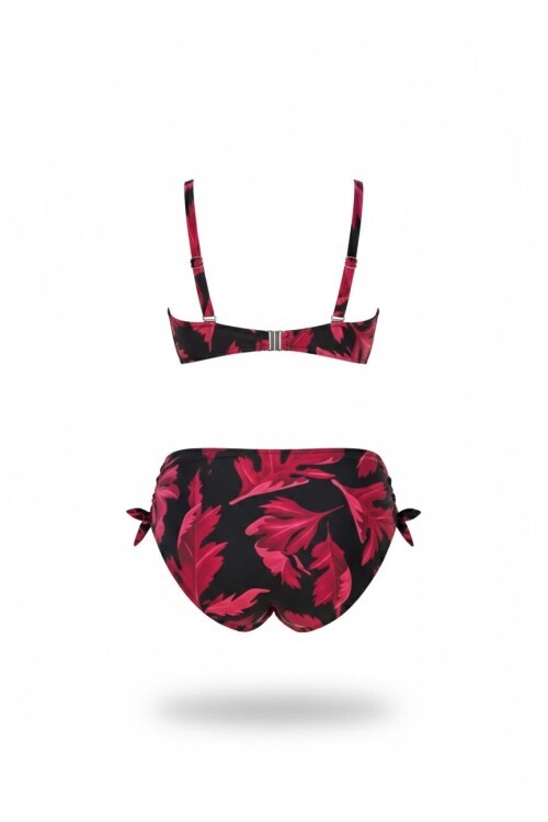 Kadın Siyah Bordo Taş İşlemeli Büyük Beden Bikini Takım HZL25S-LC3337