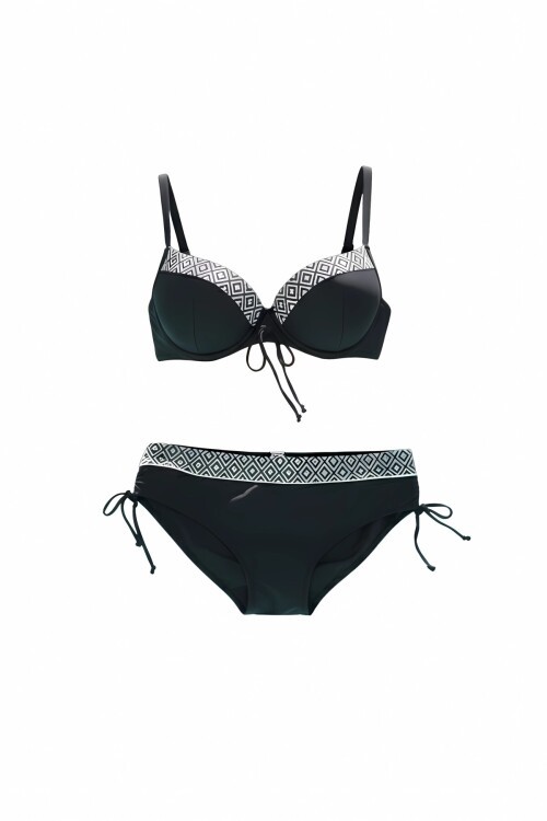 Kadın Siyah Etnik Desenli Büyük Beden Bikini Takım HZL25S-LC2218