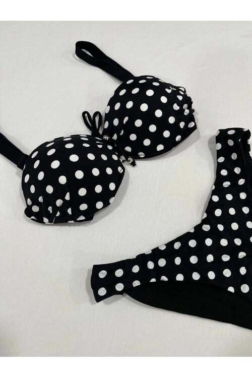 Kadın Siyah Puantiyeli Astarlı Bikini Takım HZL25S-LC2223