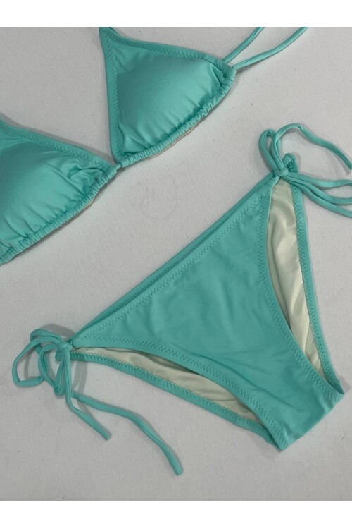 Kadın Su Yeşili Boyundan İp Bağlamalı Üçgen Bikini Takımı HZL25S-LC5005