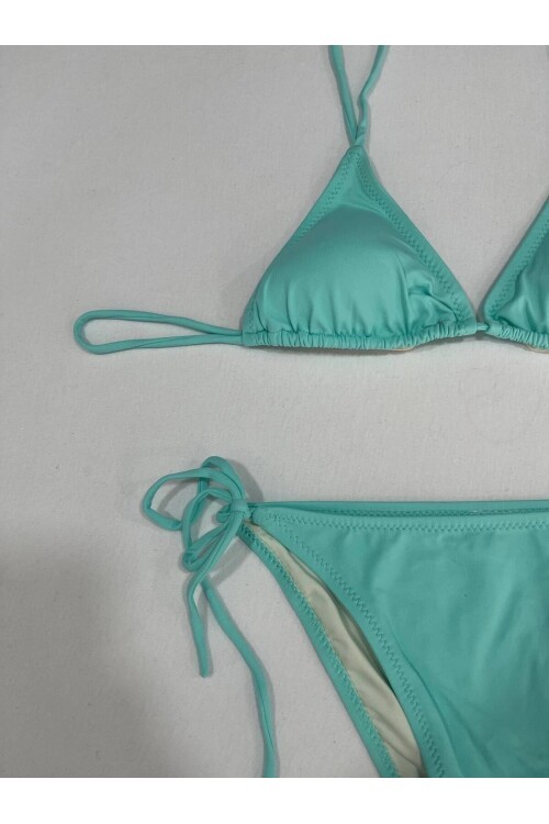 Kadın Su Yeşili Boyundan İp Bağlamalı Üçgen Bikini Takımı HZL25S-LC5005