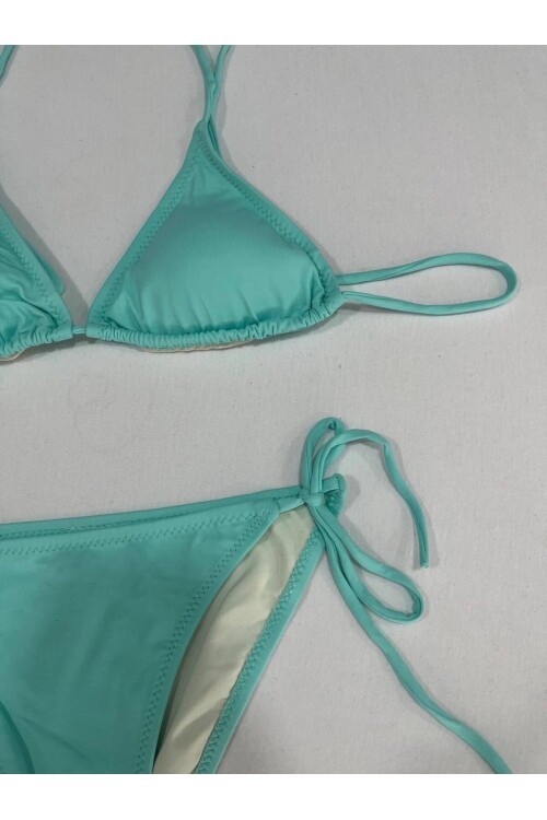 Kadın Su Yeşili Boyundan İp Bağlamalı Üçgen Bikini Takımı HZL25S-LC5005
