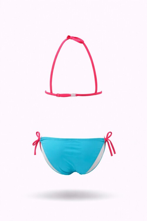 Kız Çocuk Mavi Kelebek Desenli  2-8 Yaş Üçgen Bikini Takım HZL24S-LC2134