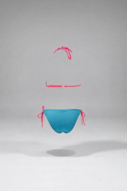 Kız Çocuk Mavi Tavuz Kuşu Desenli  6-14 Yaş Üçgen Bikini Takım HZL24S-LC19017