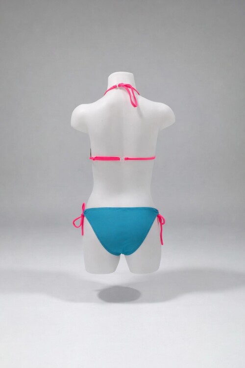 Kız Çocuk Mavi Tavuz Kuşu Desenli  6-14 Yaş Üçgen Bikini Takım HZL24S-LC19017