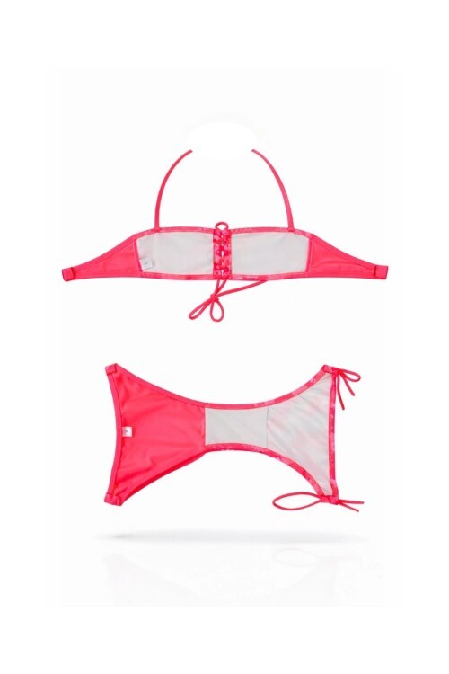 Kız Çocuk Neon Pembe Unicorn Desenli  2-8 Yaş Straplez Bikini Takım HZL24S-LC3658