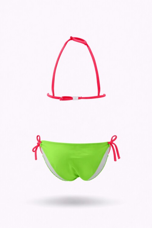 Kız Çocuk Yeşil Kelebek Desenli  2-8 Yaş Üçgen Bikini Takım HZL24S-LC2134