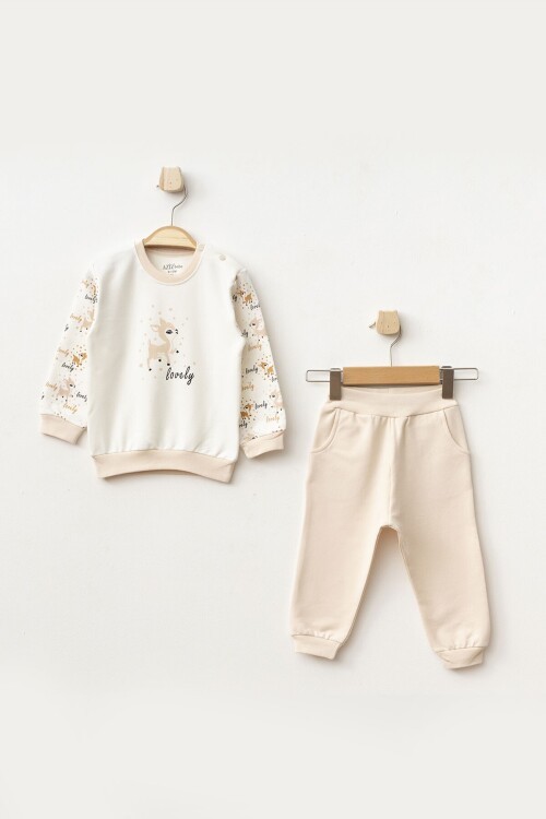 Aziz Bebe Kız Bebek Animal Desenli Sweatshirt Pantolon 2  li Alt Üst Bebek Takımı 3 Ay - 36 Ay
