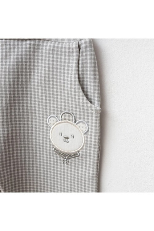 Erkek Bebek Ayı Nakışlı Sweatshirt Yelek Pantolon 3  lü Alt Üst Bebek Takımı 3 Ay - 36 Ay