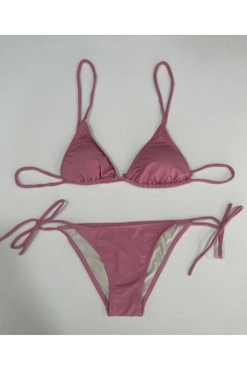 Kadın Gül Kurusu Boyundan İp Bağlamalı Üçgen Bikini Takımı HZL25S-LC5005