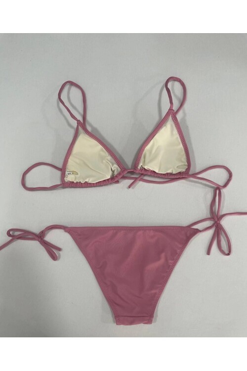Kadın Gül Kurusu Boyundan İp Bağlamalı Üçgen Bikini Takımı HZL25S-LC5005