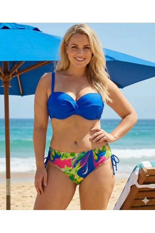 Kadın Saks Mavi Taş İşlemeli Astarlı Bikini Takım HZL25S-LC3334