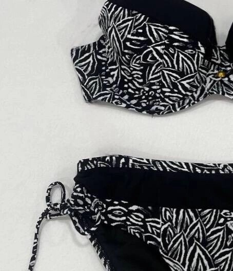 Kadın Siyah Beyaz Desenli Büyük Beden Astarlı Bikini Takım HZL25S-LC4006