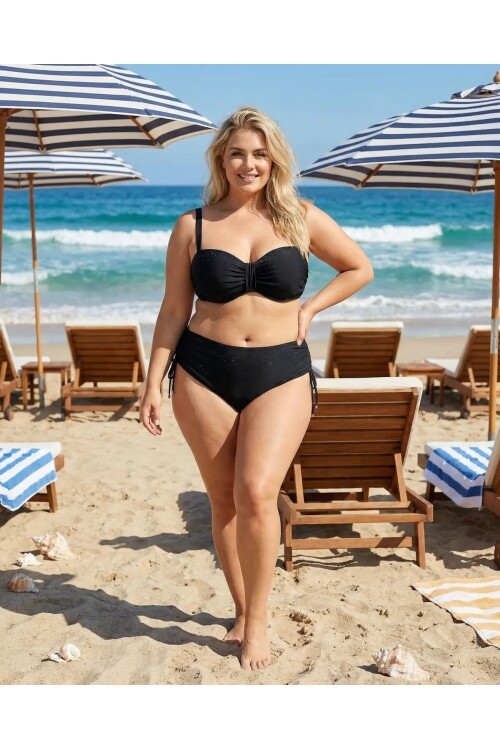 Kadın Siyah Taş İşlemeli Astarlı Bikini Takım HZL25S-LC3361