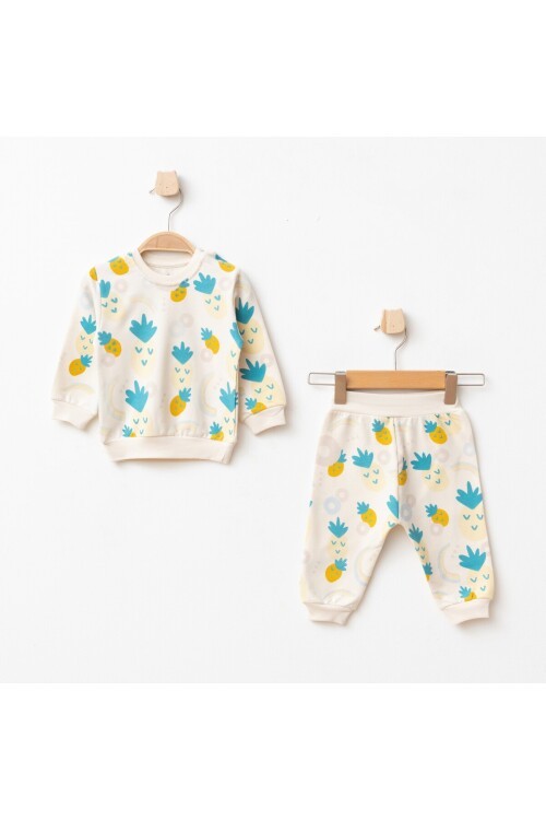 Kız Bebek Ananas Desenli Sweatshirt Pantolon 2  li Alt Üst Bebek Takımı 3 Ay-36 Ay
