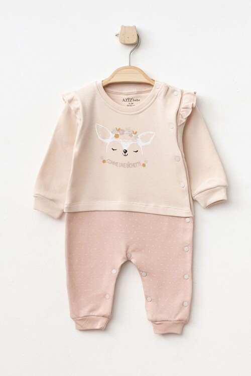 Kız Bebek Çıtçıtlı Desenli Patikli Tulum 0 Ay 6 Ay