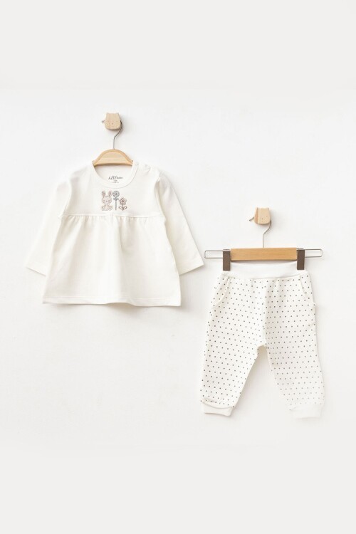 Kız Bebek Tavşan Nakışlı Sweatshirt Pantolon 2  li Alt Üst Bebek Takımı 3 Ay - 18 Ay