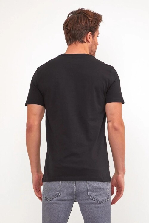 Erkek % 100 Pamuk Bisiklet Yaka Baskılı T-Shirt