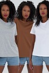 Kadın % 100 Pamuk 3'lü Basic T-Shirt